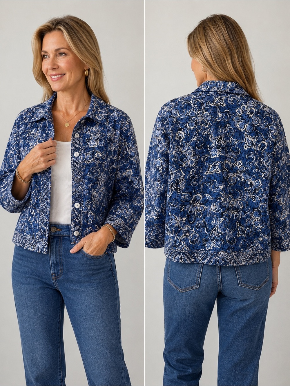Charter Club Blue Floral Jacket 2x